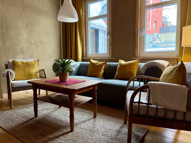 Wohnzimmer einer Ferienwohnung in der Alten Wäscherei